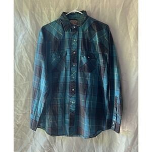 Youngblood Authentic Western Shirt Mens‎ XL Plaid Pearl Snap Vintage Long Sleeve